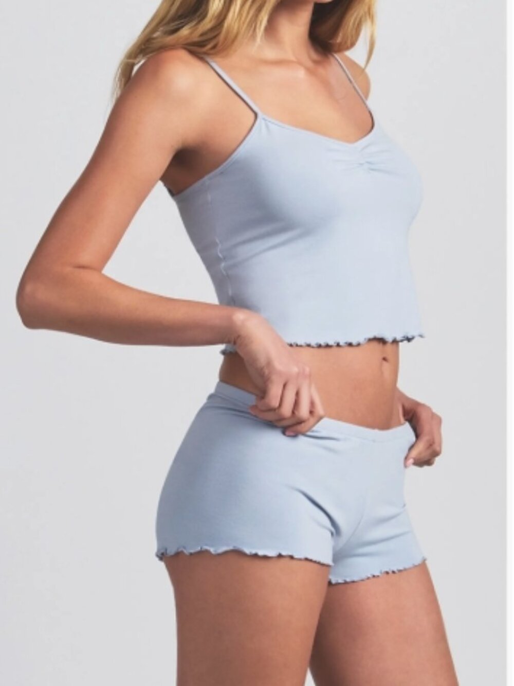 NEW SKIMS Sleep Set Ruffle Bottom Zen Blue XS NWT (SHORTS ONLY)